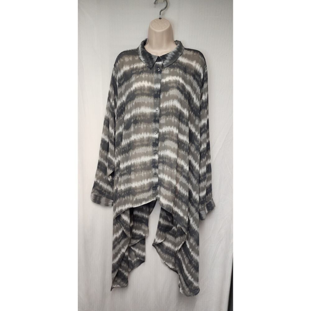 Cato East 1948 Shear Gray Muted Striped Hi Low Blouse Size 26-28W - Picture 4 of 8